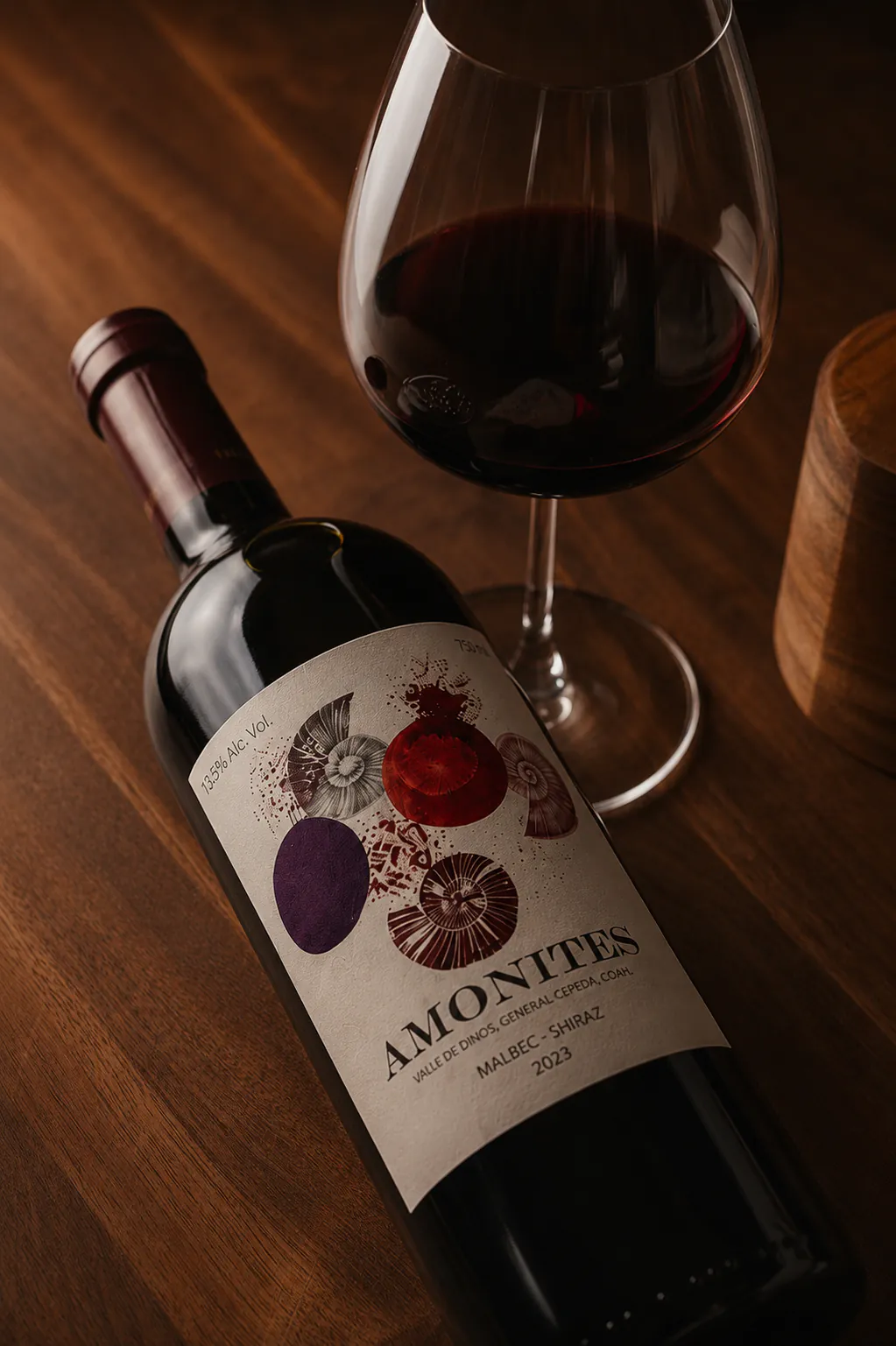 Botella de Amonites Syrah–Malbec
